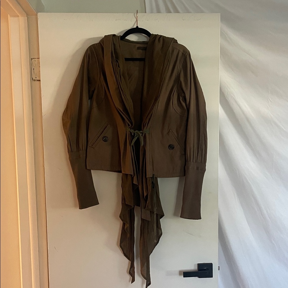 Elegant Brown Draped Short Trench Coat